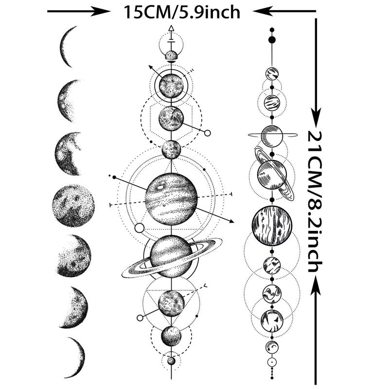Planet Themed Temporary Tattoo Stickers, 6 Sheets Creative Fake Tattoo Sticker, Body Art Decoration for Men & Women