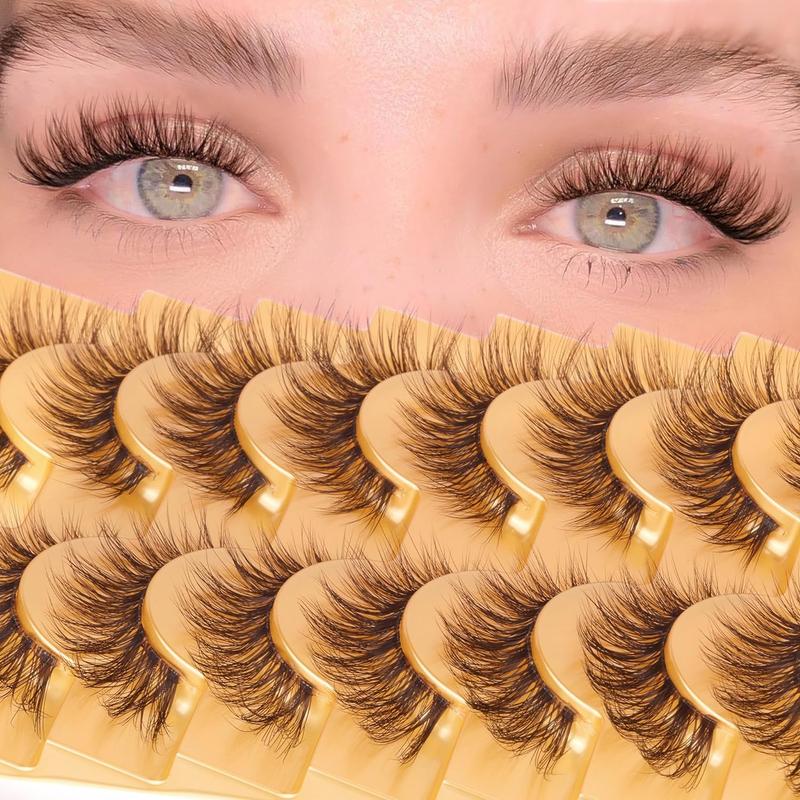 Natural Cat Eye False Eyelashes with Clear Band, 8 Pairs Wispy Curling Faux Cluster Lashes, Lightweight Volumized False Eyelashes for Eyelash Extension, Lashes Extension Kit, Christmas Gift