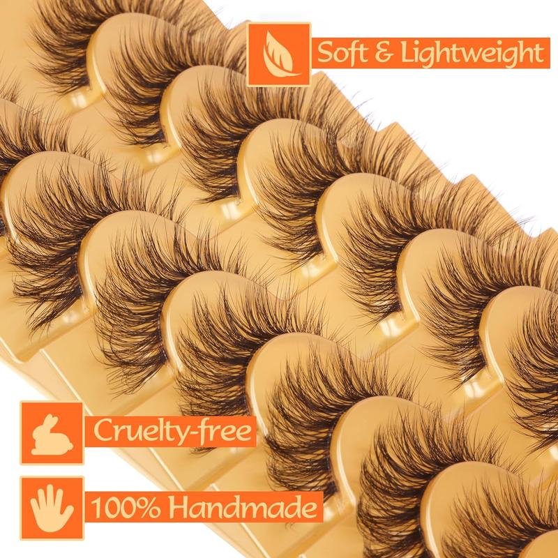 Natural Cat Eye False Eyelashes with Clear Band, 8 Pairs Wispy Curling Faux Cluster Lashes, Lightweight Volumized False Eyelashes for Eyelash Extension, Lashes Extension Kit, Christmas Gift