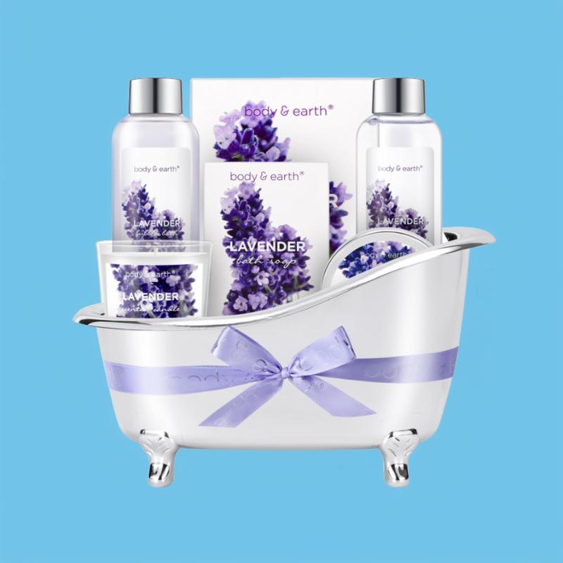 Bath and Body Gift Set for Women, Body & Earth, Bubble Bath, Body Lotion, Scented Candle, Spa Kit, Christmas Gifts-Body Care Lavender