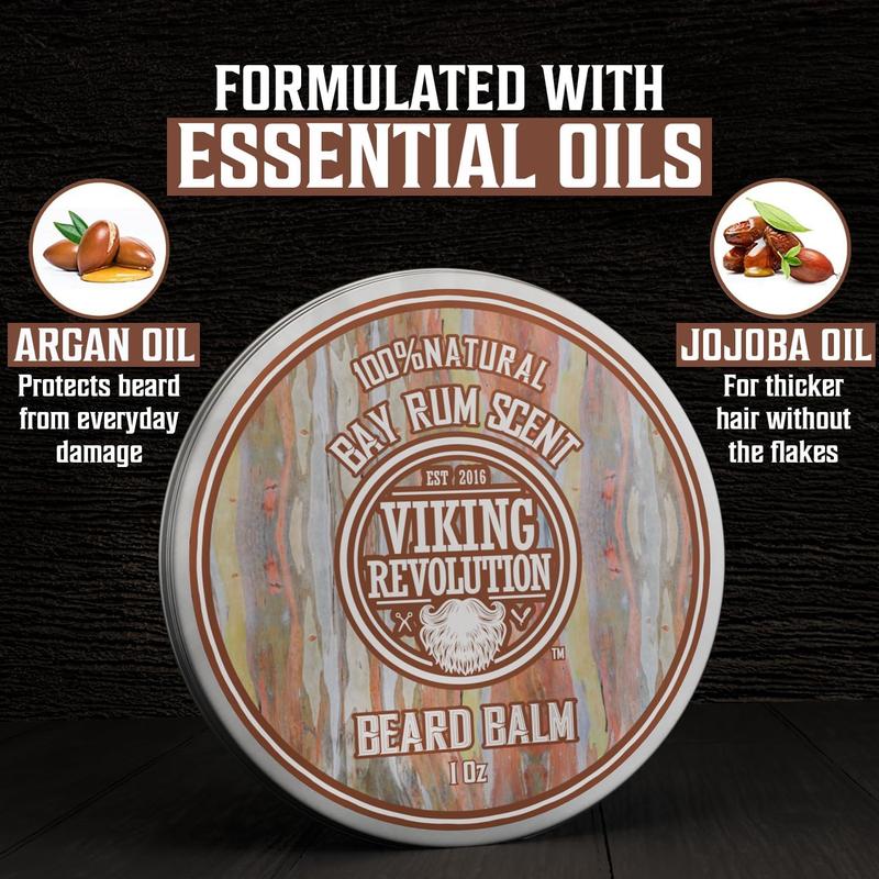 Viking Revolution 4 Beard Balm Variety Pack (1oz Each)- Sandalwood, Pine & Cedar, Bay Rum, Clary Sage - Beard Butter Styles, Strengthens and Softens Beards and Mustaches - Beard Wax for Men