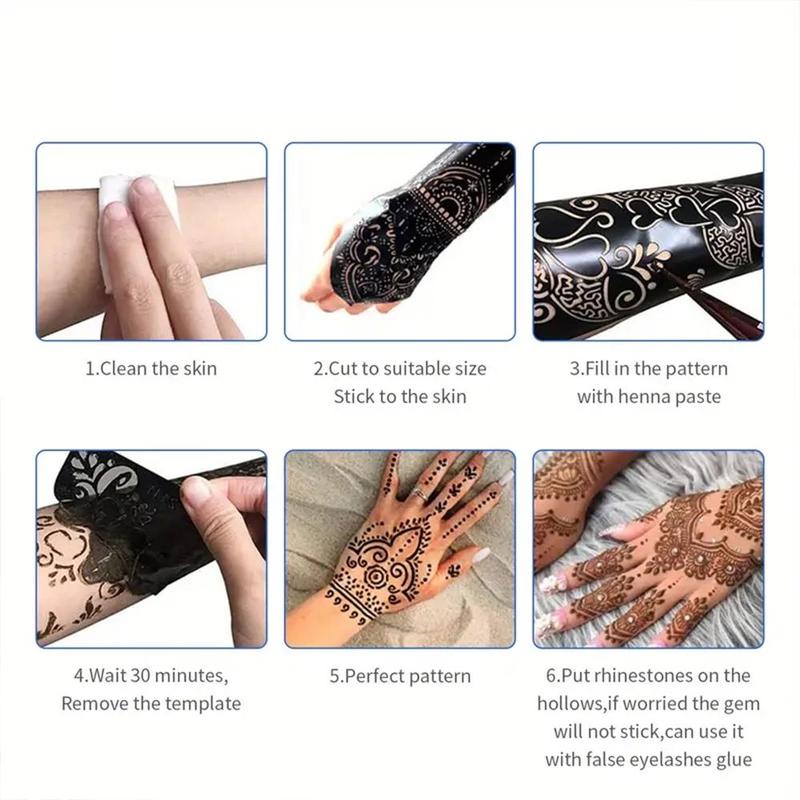 Boho Style Temporary Tattoo Kit, Including Hollow Out Hand Template & Colorful Tattoo Ink, DIY Temporary Tattoo Kit for Women & Men