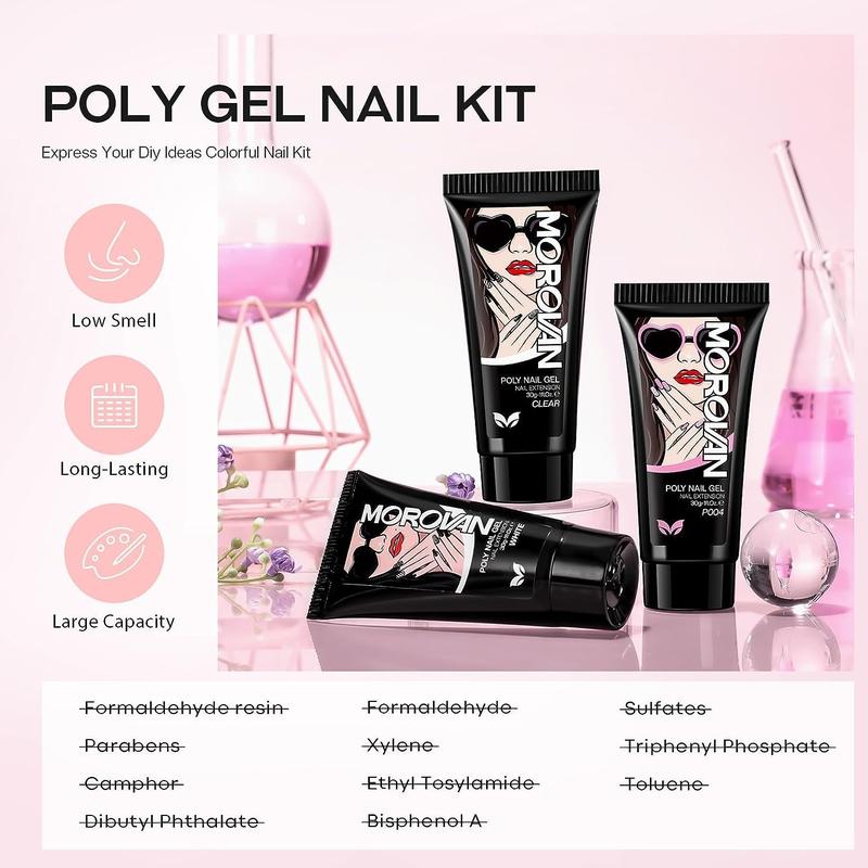 Morovan Poly Gel Nail Kit: 1OZ Large Capacity Poly Nail Gel Kit Best Valentine Gift For Her with UV Light - Clear Pink Poly Extension Gel for Beginners with Everything All In One Poly Gel Kits for Nail Manicure Starter