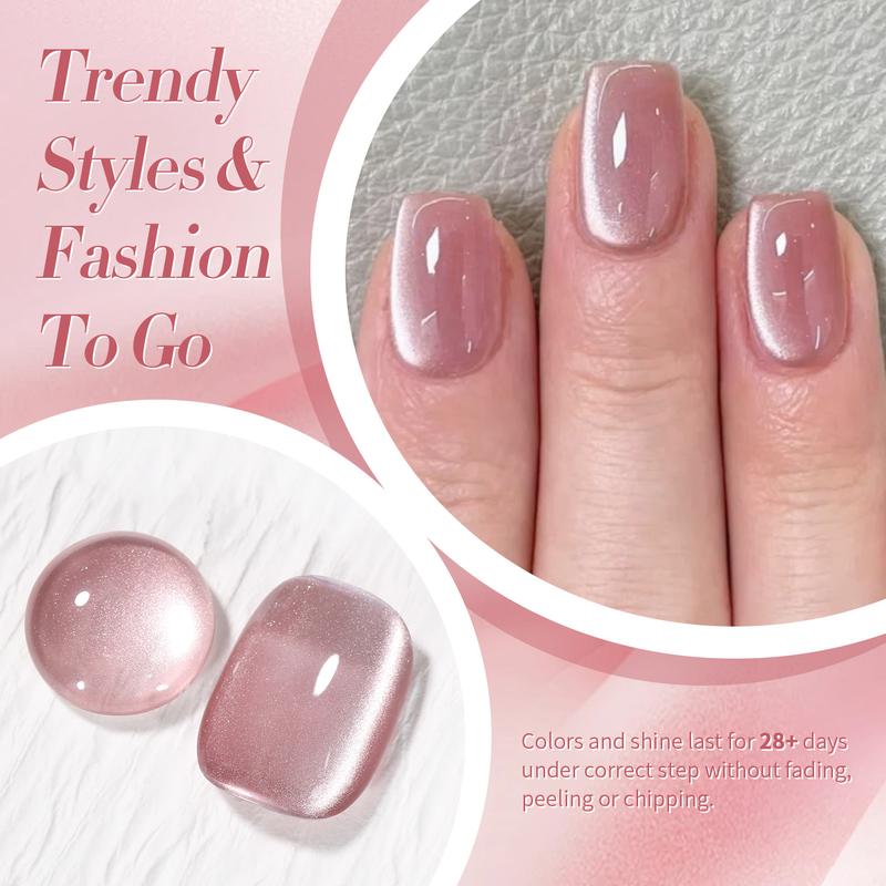 BORN PRETTY Moonlight Cat Magnetic Nail Polish Gel 15ml Dry Rose Cat Eye Magnetic Nail Polish Gel French Nail Art Christmas Gift For Women&Girls DIY at Home Easy To Use Nail Care
