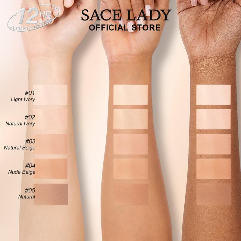 SACE LADY Powder Foundation Lasting Matte Foundation Cream Full Coverage Waterproof Face Makeup With Mirror 0.30Oz