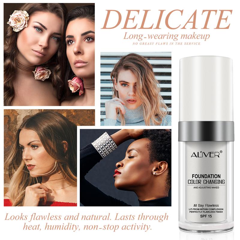Aliver Colour Changing Foundation & Concealer Stick with Cosmetic Brushes, BB Cream Makeup Base Concealer Cover Moisturizing SPF15