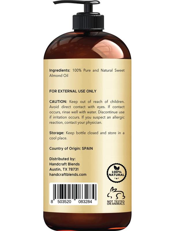 Handcraft Blends Sweet Almond Oil - 16 Fl Oz - 100% Pure and Natural - Premium Grade Oil for Skin and Hair - Carrier Oil - Hair and Body Oil - Massage Oil - Cold-Pressed and Hexane-Free