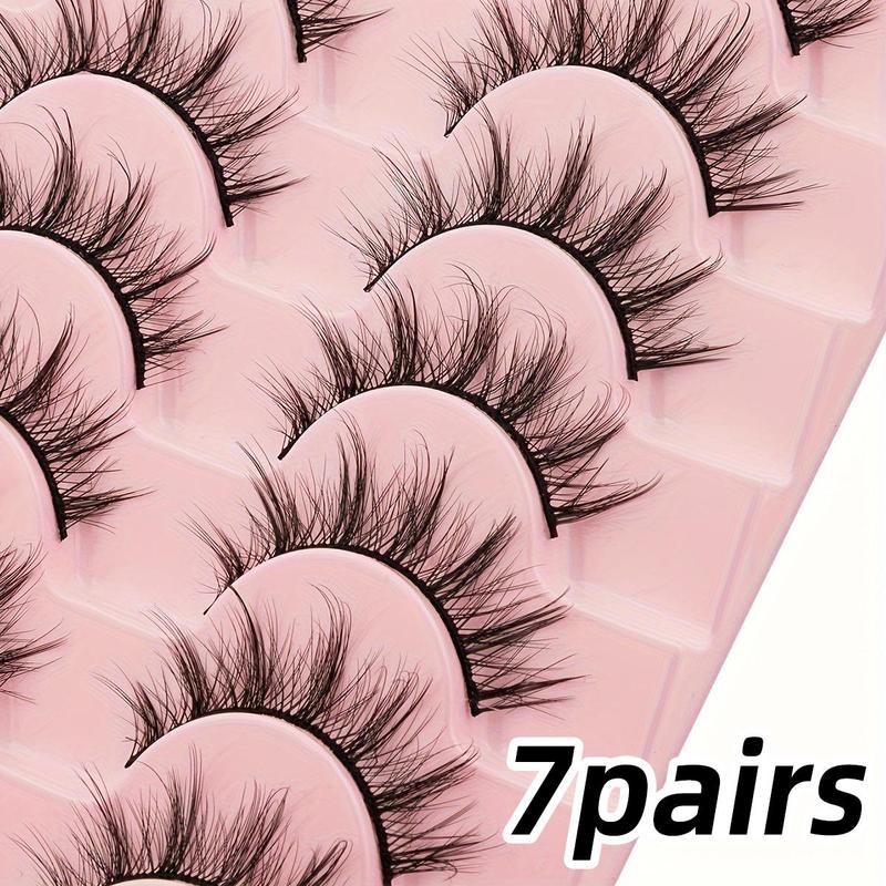 Fluffy False Eyelashes, 7 Pairs Manga Look Faux Cluster Lashes Strip Lashes for Lash Extensions, Volumized False Eyelashes