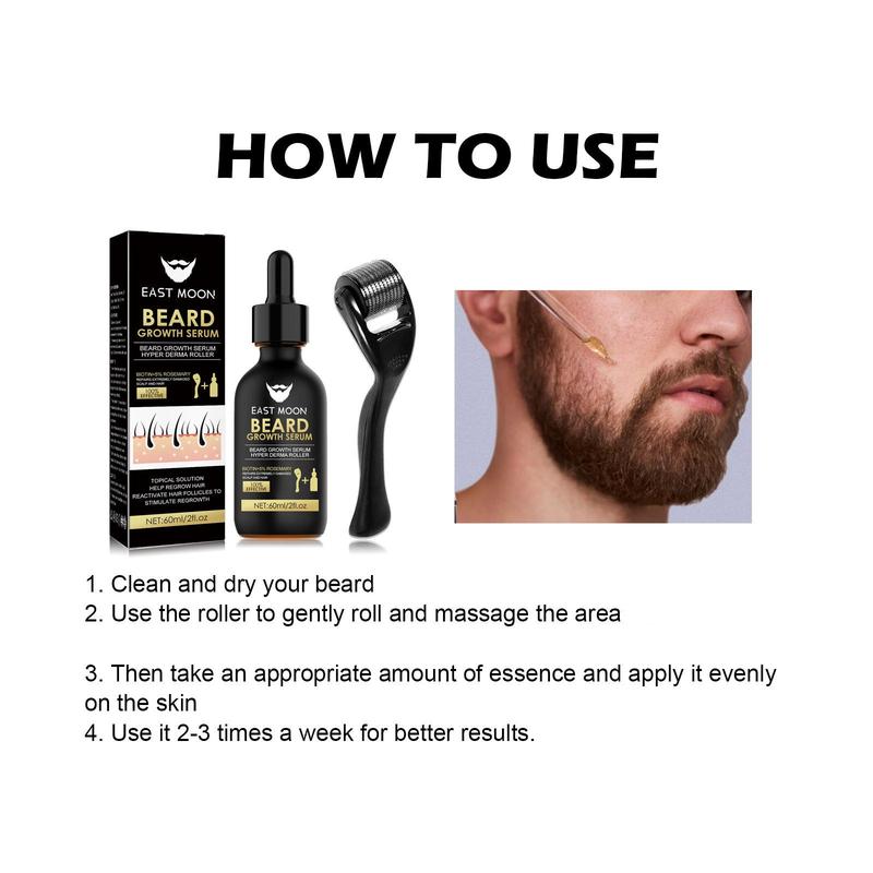 EAST MOON Beard Serum & Beard Massage Derma Roller, 2 Counts Beard Care Set for Strengthening Beard, Beard Care Product & Tool for Men, Comfort Hair Care Supplies,  Back To School, Deals for You Days