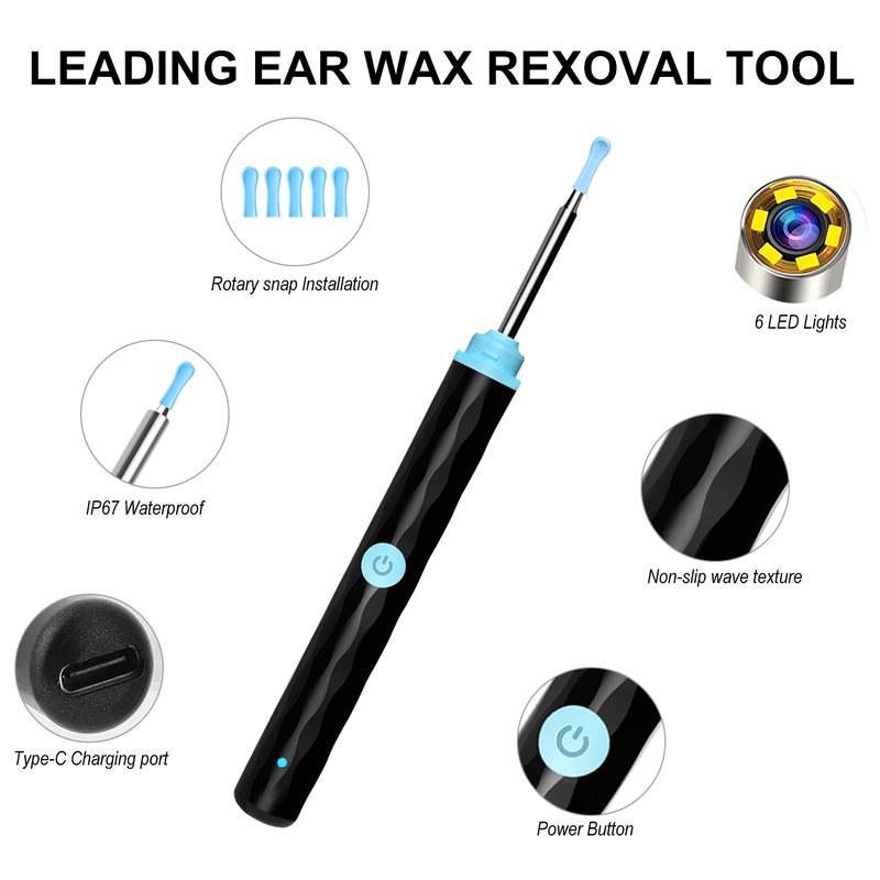 Ear Wax Removal Tool With Camera, 1 Set Portable Type-C Rechargeable Ear Cleaner, Waterproof Endoscope Ear Cleaning Tool, Ear Wax Removal Tool, Earwax Remover with 8 Ear Set, Otoscope with 6 LED Lights, Ear Wax Removal Kits