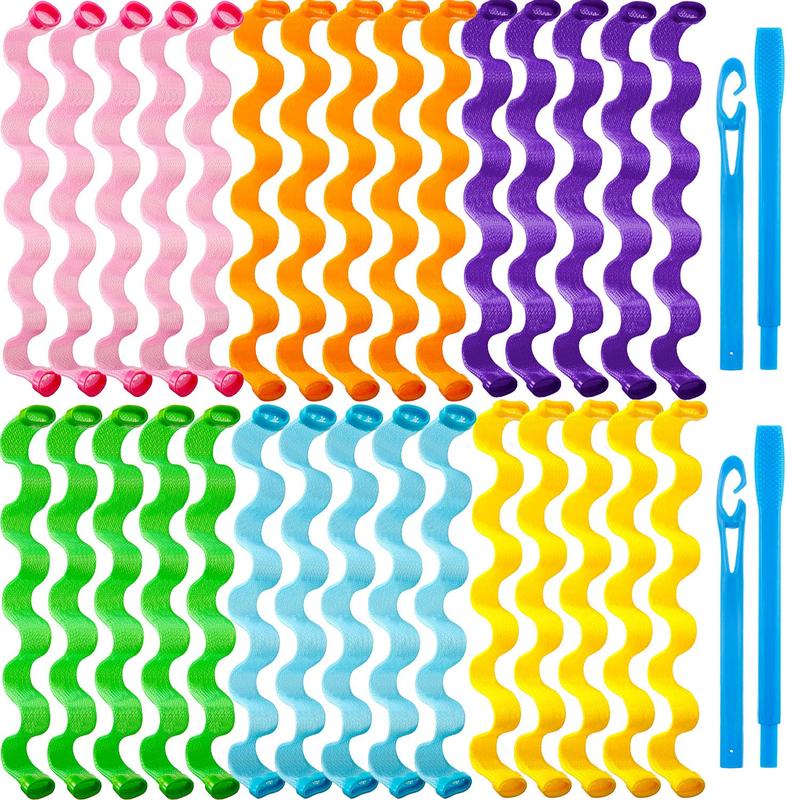 30 Pieces Heatless Waves Curlers Spiral Curls Styling Kit No Heat Hair Waver Spiral Curlers Rollers with 2 Pieces Styling Hooks for Most Hairstyles (25 cm)