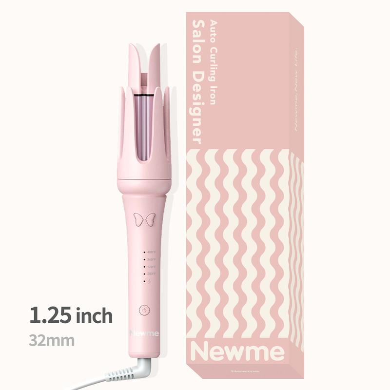 Newme Professional Styling Made Easy: 1.25 inch Professional Automatic Rotating Curling Iron with Tourmaline, Fast Heating, Dual Voltage, and Smart Sensor – Perfect for Comfortable and Safe Hair Styling, Exclusive Gift，Pink Curler，Starter's curler,