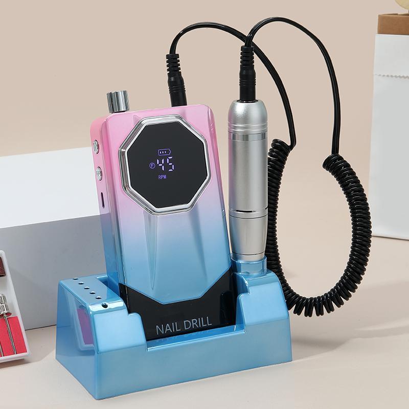 Portable Electric Nail Drill, 1 Box Rechargeable Nail Polisher with Replacement Heads & Base, Professional Nail Art Tool for Home & Salon Use