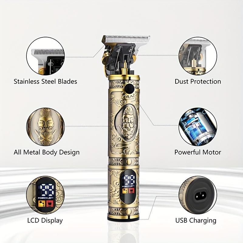 Men's Hair Clipper, T-Blade Trimmer, Nose Hair Trimmer, Shaving, Men's Professional Hair Clipper, Hair Clipper, Men's Shaver, LCD Display (Bronze)