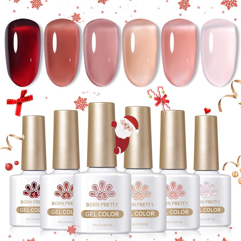 BORN PRETTY 6 Colors Jelly Gel Polish Set Rose Red Nude Jelly Gel for Autumn Nail Art DIY at Home Nail Care Nail Art Manicure Christmas Gifts Easy to Use