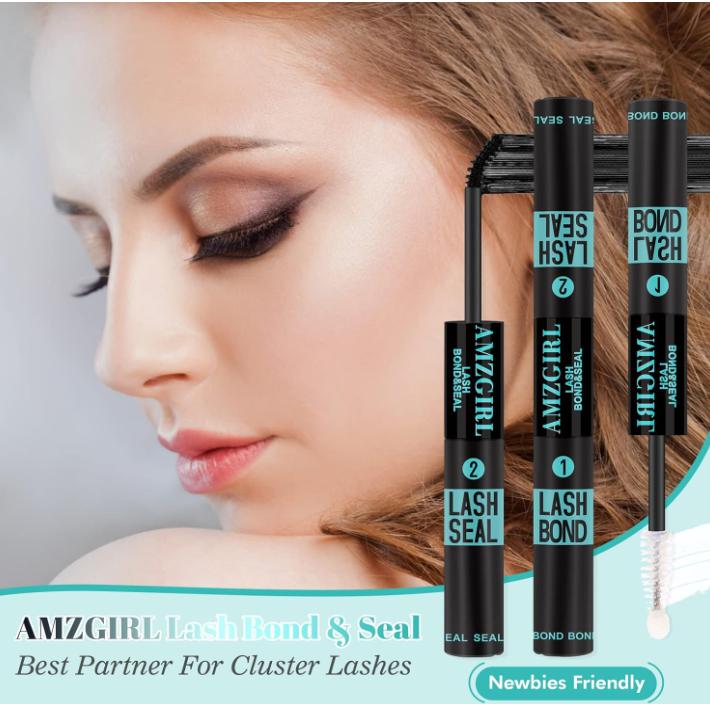 Lash Bond and Seal Eyelash Cluster Glue House of Lash Clusters Mascara Wand 10ml Long Lasting 72 Hours Black Cluster Lash + Lash Seal 2 in 1 Lash Clusters at Home by AMZGlRL(Black)
