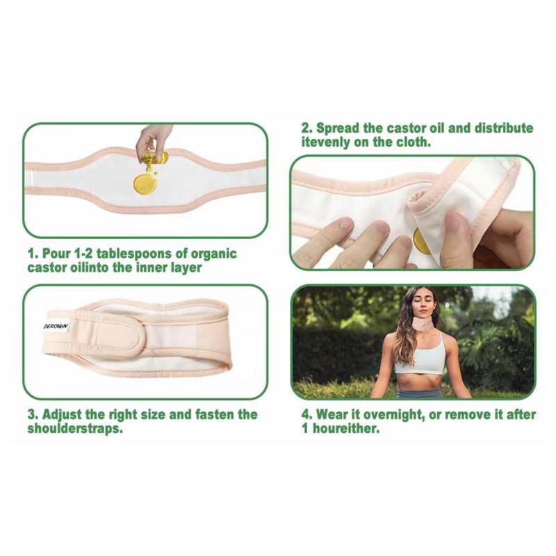 Castor Oil Pack Set - 6 Organic Flannel Wraps with Organic Cotton, 4 fl. oz. 125ml