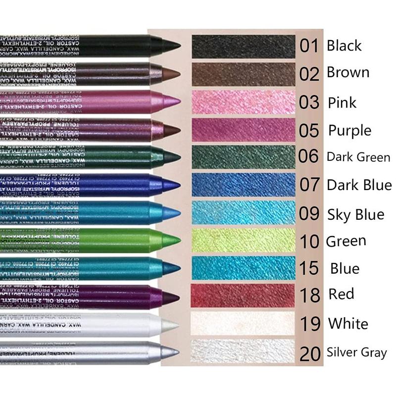 12Pcs Green Blue White Black Brown Purple Color Gel Glitter Eyeliner Pencils Set for Women Waterline Waterproof Smudge Proof lapiz de ojos delineador de ojos contra el agua Eye Liner Makeup 1-5