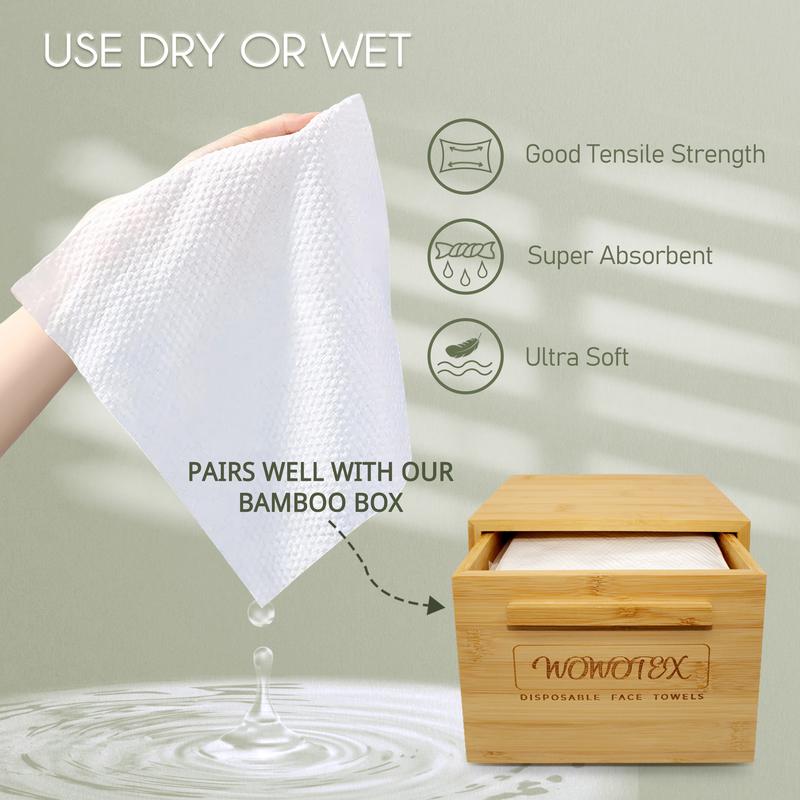 Disposable Face Towel Biodegradable Large Dry Face Wipes 120 Count 2 Box Extra Thick Soft Clean Facial Towels for Sensitive Skin, Makeup Removing, Facial Cleansing, Nursing, Travel, 10