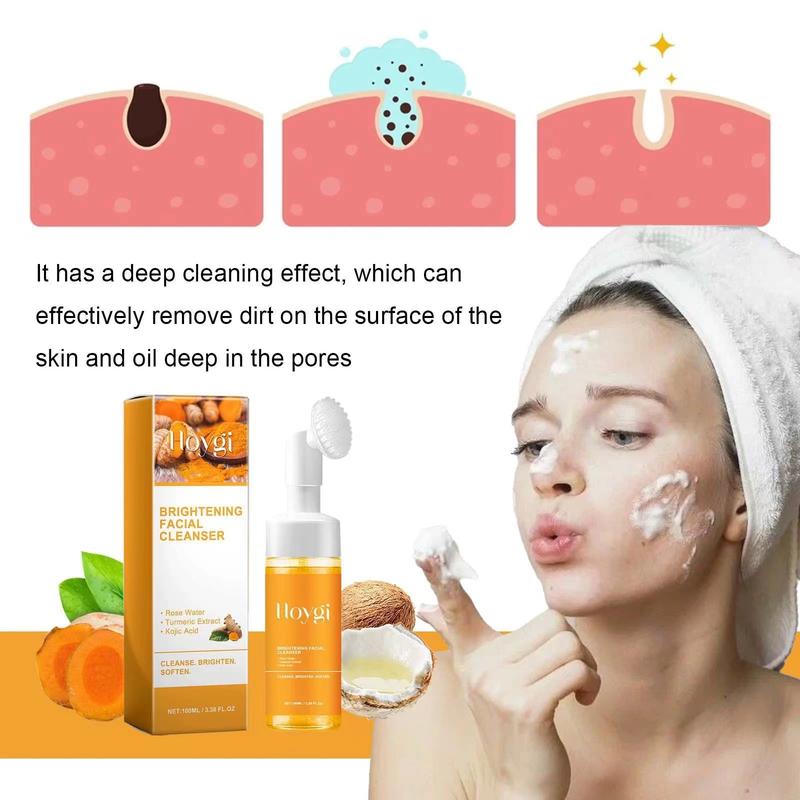 One Hoygi Turmeric+ Kojic Acid Foaming Facial Cleanser+Silicone Brush(3.38fl.oz 100ml), Niacinamide, Comfort, skincare