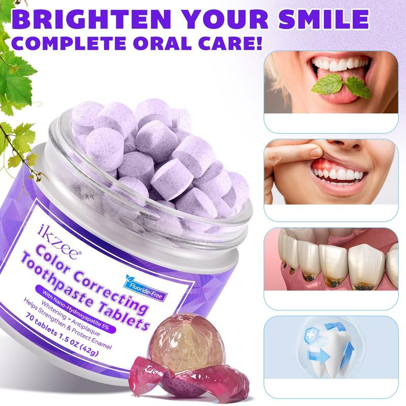 Color Correcting Toothpaste Tablets, 2 Counts set Grape Flavor Toothpaste Chewable Tablets, Easy To Carry and Use, Toothpaste for Adults