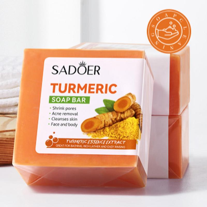 Handmade Turmeric Body & Facial Soap Bar, Natural Turmeric Essence Soap for Effective Deep Skin Cleansing, Personal Skin Care Products for Daily Life