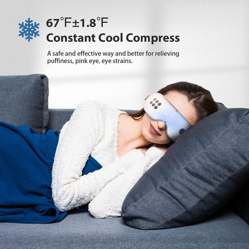 fmlave Father's Day Gift Eye Massager with Heat and Cooling for Migraines, Dry Eyes, Dark Circles, Rechargeable Bluetooth Music Eye Mask Massager Improve Sleeping - Great Gifts for Woman and Man (White)