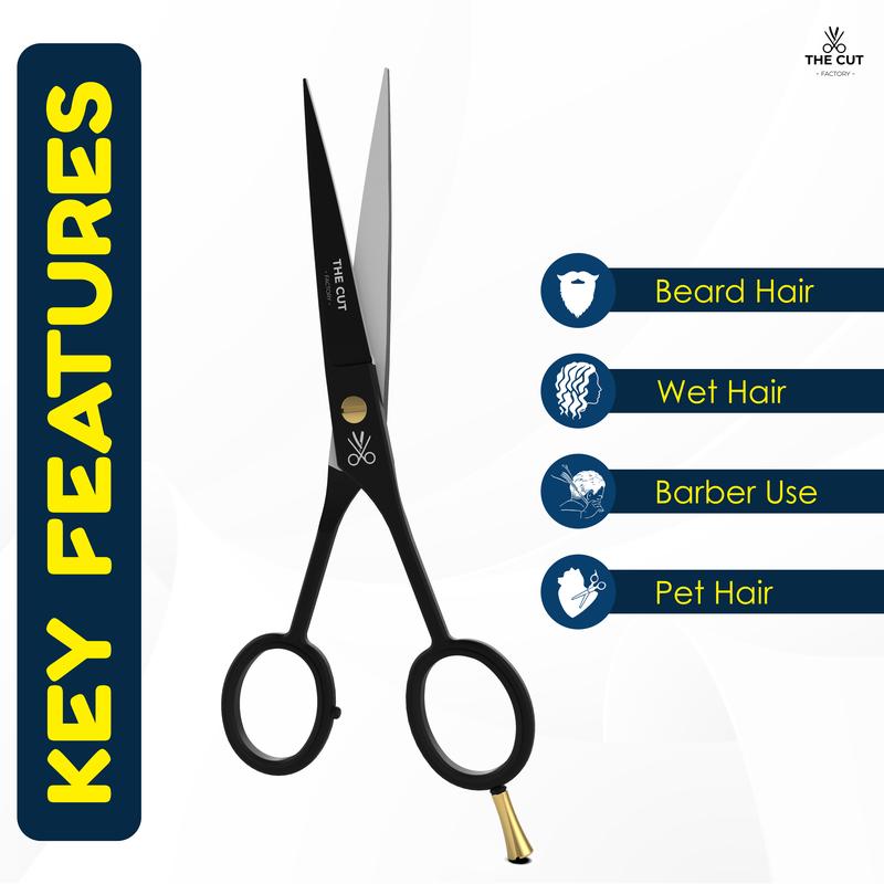 The Cut Factory Smooth Professional Barber Hair Scissors 6.5 Inches - Ideal for All Hair Types Haircare Heatless Gift Handle Salon thinning shears