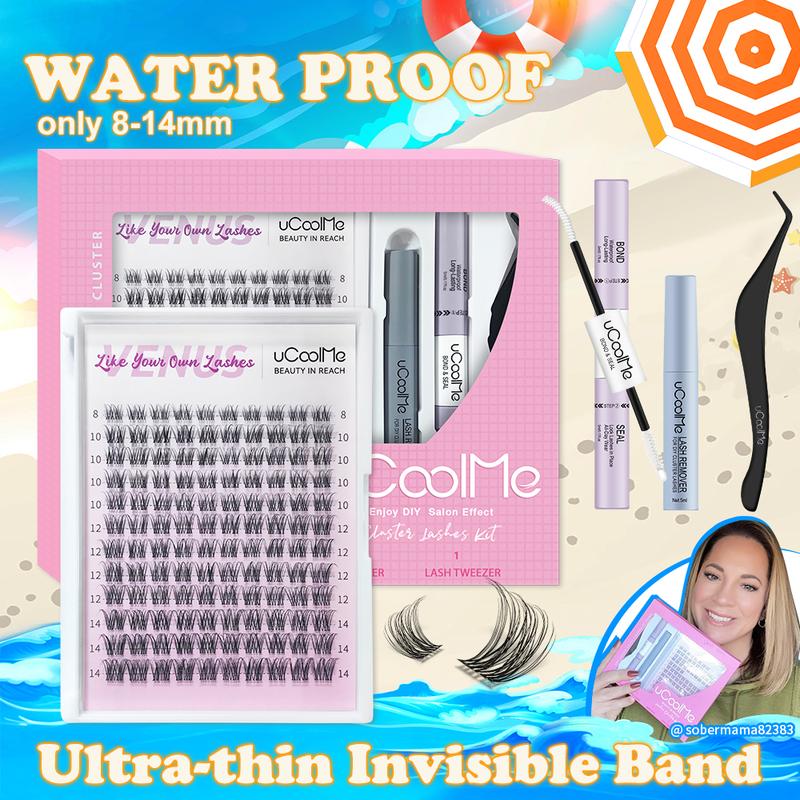 uCoolMe Lashes Short Venus (Only 8-14mm )With Invisible Band DIY Lashes Cluster WaterProof and Long Lasting Bond Seal Remover Makeup For Girls Beginner Friendly Christmas gift