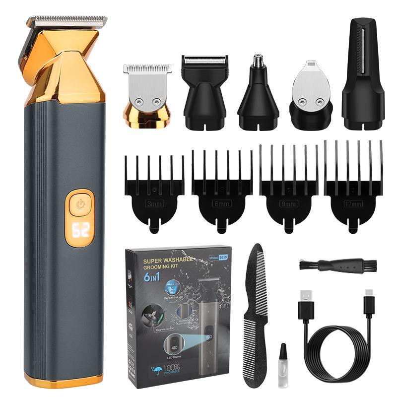 Beard Trimmer Set, Professional Hair Clipper Electric Razor, Shaving for Mustache Body Nose Ear Hair Trimmer, 6 in 1 Waterproof Cordless Grooming Kit for Man