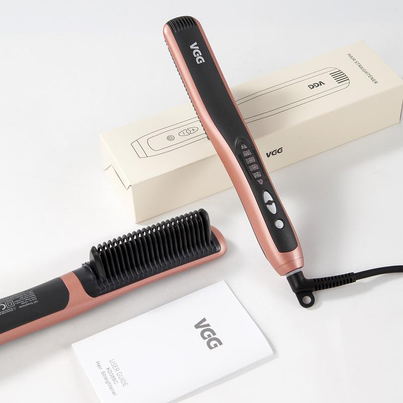 Hair Straightening and Curling 2 in 1 Comb  Anti-Scald 30s Fast Heating Comfort Brush for Women with 5 Temp Settings, Auto-Shut Off