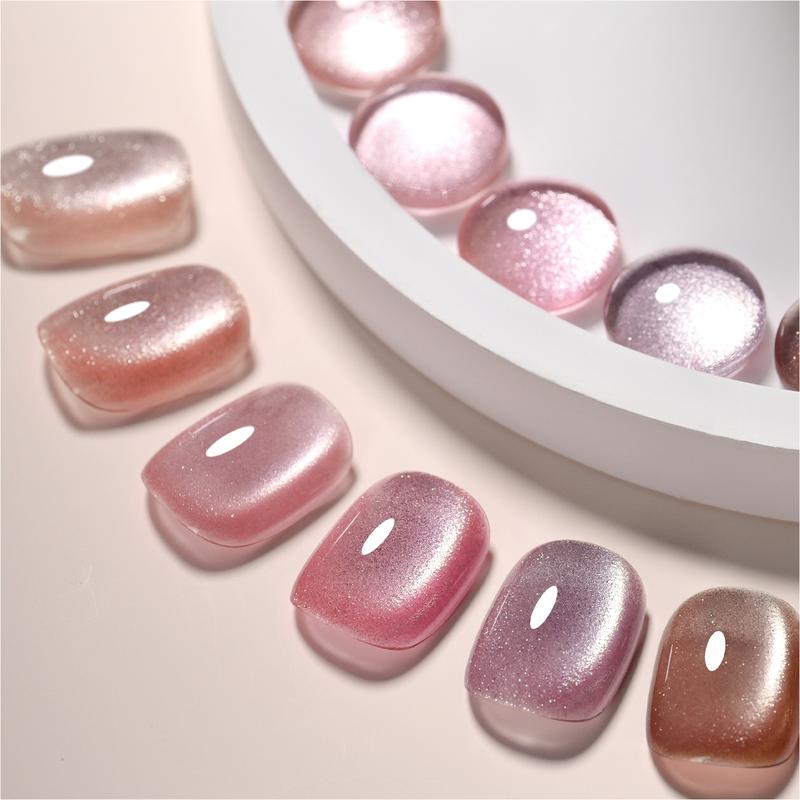 GAOY Pink Ocean Cat Eye Gel Nail Polish Set with Magnet for Holographic Cat Eye, Salon Gel Manicure and Nail Art DIY at Home