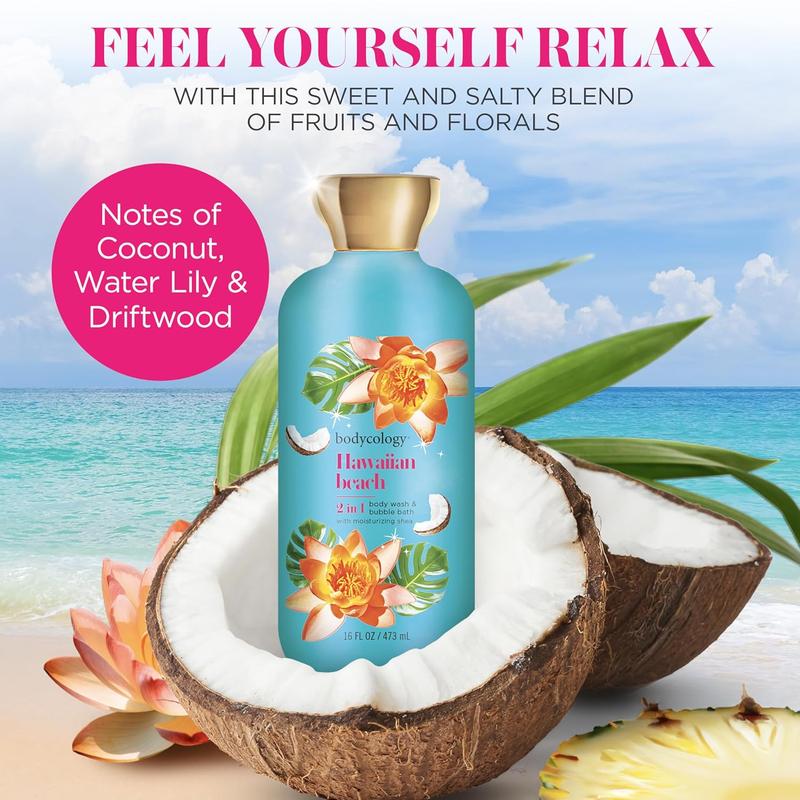 Bodycology 2-in-1 Body Wash & Bubble Bath, Hawaiian Beach, 16 fl oz