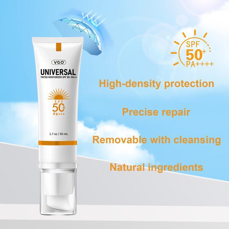 VGO-Universal Tinted Moisturizer SPF 50+ Earthy yellow liquid It can be used as foundation liquid-A Facial Skincare Sunscreen Squeeze Comfort