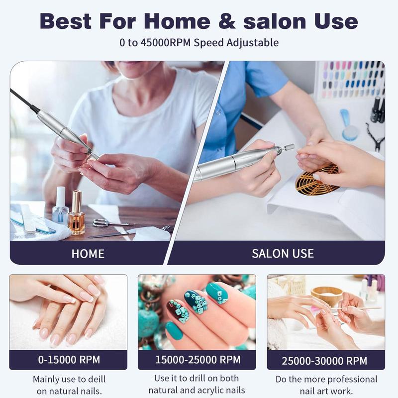 Portable Electric Nail Drill, 1 Set Rechargeable Nail Polisher with Accessories, Professional Nail Art Tool for Women & Girls
