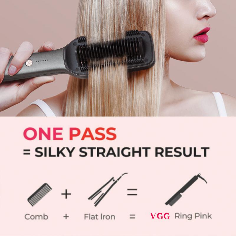 Comfort Hair Straightening and Curling 2 in 1 Comb 30s Fast Heating Brush with Auxiliary Comb for Women 5 Temp Settings, Anti-Scald Auto-Shut Off