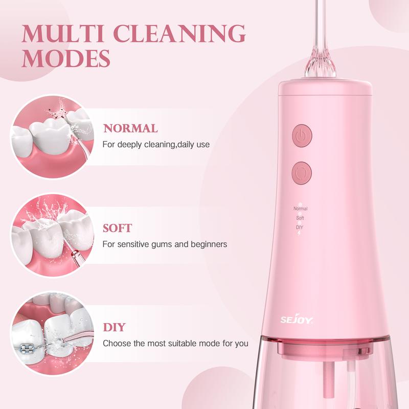 SEJOY Oral Water Flosser Special with 3 Modes 6 Jet Tips, USB Rechargeable Cordless Picks for Teeth Cleaning, Super Portable