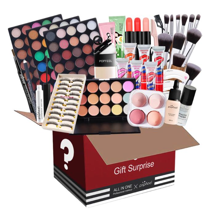 All-in-one Makeup Set Holiday Gift Surprise | Full Makeup Kit for Women Essential Starter Bundle Include Eyeshadow Palette Lipstick Blush Concealer Face Powder Eyeliner Mascara Soft Brush Clear Smooth Waterproof Cosmetic