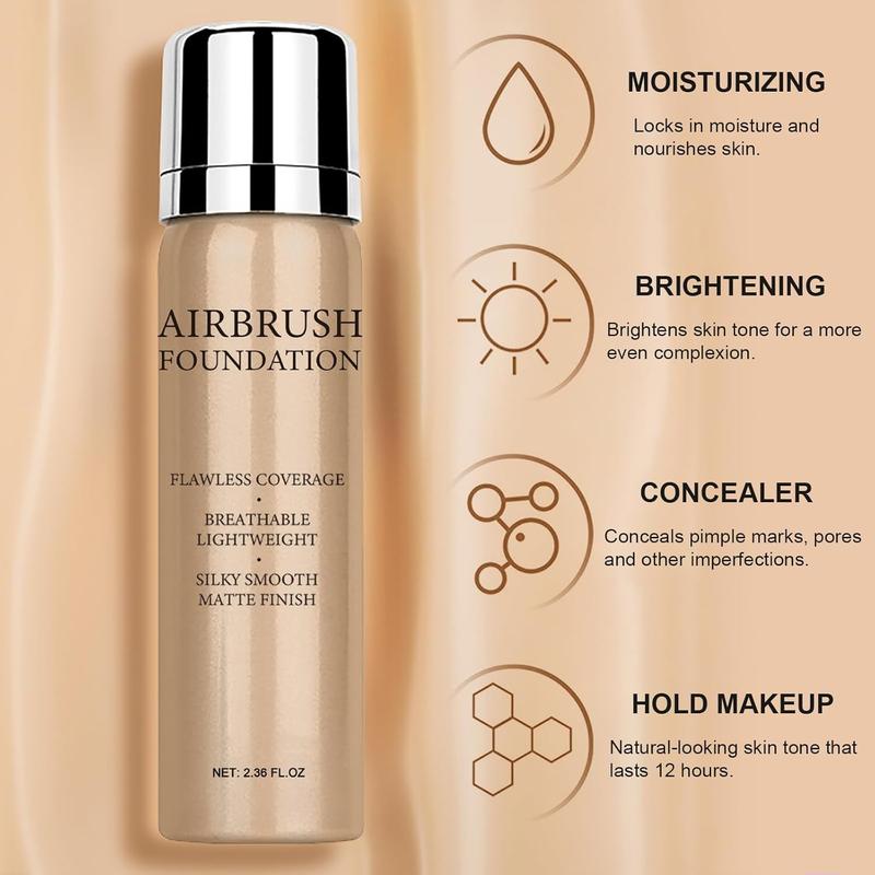 Airbrush Foundation Makeup Spray, Long Lasting Waterproof Full Covere Foundation for Brighten, Concealer and Hydrating, Natural Matte Finish, Brush and Makeup Sponge Include, 2.36oz (#4 Porcelain)