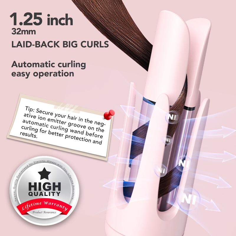 Newme Automatic Curling Iron: 1.1 inch 1.25 inch 1.5 inch Professional Automatic Curlers with Fast Heat-up - Beach Waves Hair Curler，Fast Heating, Dual Voltage, Smart Sensor,Negative Generator Adjustable Temp & Timer Reminder, Safety Curler, rizador