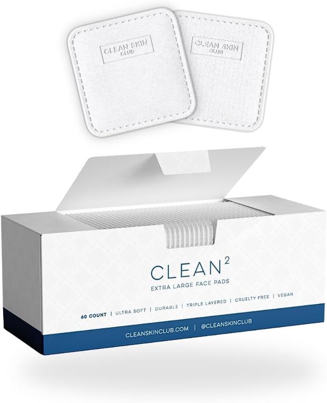 Clean Skin Club Clean² Pads 2.0 [NEW & IMPROVED EDGES] Guaranteed Not to Shed & Tear Face Pads, Triple Layers, Textured & Ultra Soft Side, Organic Disposable Cotton, Pair with Makeup Remover