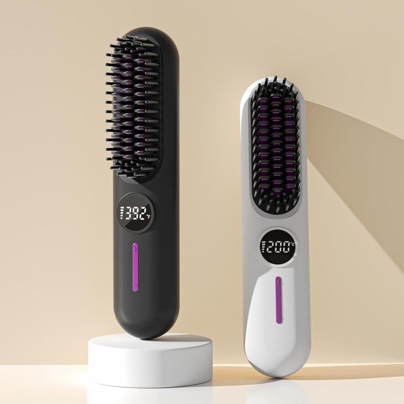 Portable Cordless Straightener Brush, 2 in 1 Curling & Straightening Hair Iron, USB Rechargeable Hair Iron for Home Office School Or Travel