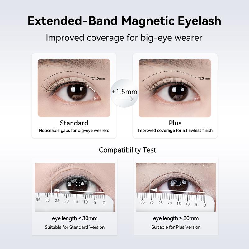 Wosado Soft Magnetic Extended-Band Eyelashes Set with All-in-One Applicator Kit, Reusable, No Glue, Waterproof Lashes, Makeup Lash Extensions